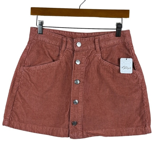 Free People Ray Corduroy Button-up Mini Skirt Size 4 - Picture 1 of 10